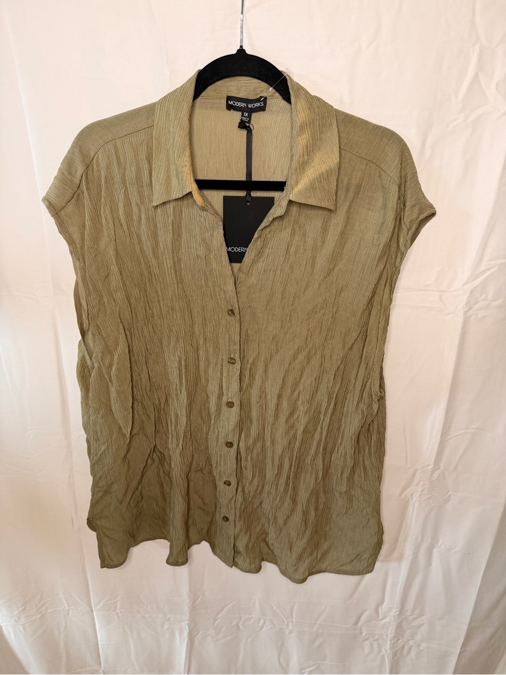 Modern Works Olive Crinkle Button-Down Shirt
